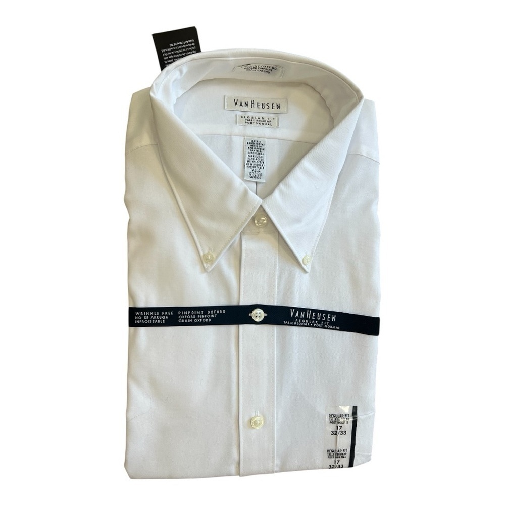 VanHeusen White Button Down Dress Shirt Size 17 32/33 NWT still packaged